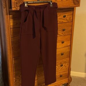 High-Waist Paperbag Cropped Trousers in Deep Wine